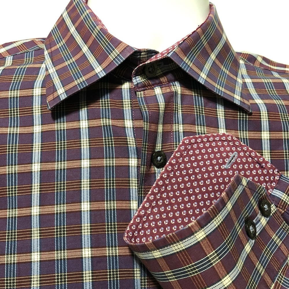 Bugatchi Uomo Button Spread Collar Plaid Shirt - image 1